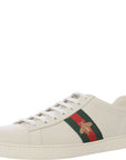 Gucci Womens Ace Watersnake Trimmed Embroidered Leather Sneakers In White
