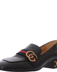 Gucci Womens Peyton Logo And Faux Pearl Embellished Leather Collapsible Heel Pumps In Black