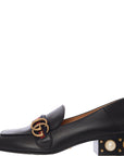 Gucci Womens Peyton Logo And Faux Pearl Embellished Leather Collapsible Heel Pumps In Black