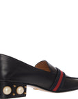 Gucci Womens Peyton Logo And Faux Pearl Embellished Leather Collapsible Heel Pumps In Black