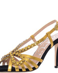Gucci Womens Crystal Embellished Metallic Leather Heels In Gold
