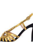 Gucci Womens Crystal Embellished Metallic Leather Heels In Gold