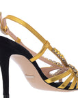 Gucci Womens Crystal Embellished Metallic Leather Heels In Gold