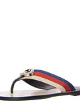 Gucci Womens Kika Logo Embellished Striped Canvas And Leather Sandals In White