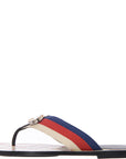 Gucci Womens Kika Logo Embellished Striped Canvas And Leather Sandals In White