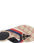 Gucci Womens Kika Logo Embellished Striped Canvas And Leather Sandals In White