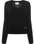 Gucci Womens Horsebit Detailed Leather Trimmed Cashmere Sweater In Black