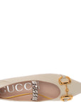 Gucci Womens Deva Embellished Leather Collapsible Heel Point Toe Flats In Neutrals