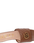 Gucci Womens Jolie Logo Embellished Quilted Leather Slides In Brown