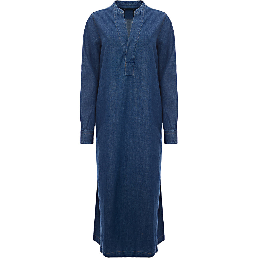 Polo Ralph Lauren Womens Collarless Indigo Wash Ls Denim Midi