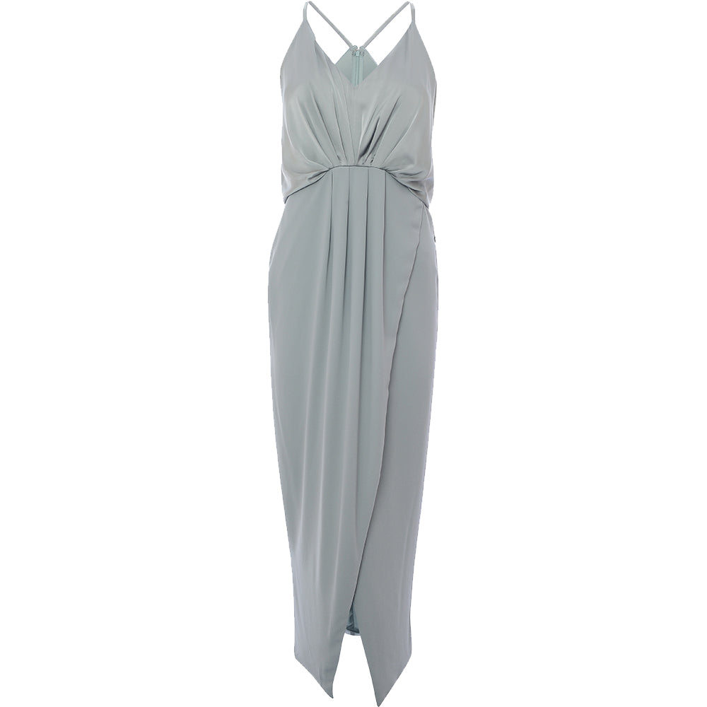 TFNC Womens Sage Bridesmaid Satin Halterneck Top Maxi Dress – Sale Lab UK