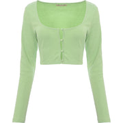 Skylar Rose Women's Green Cropped Square Neck Cardigan