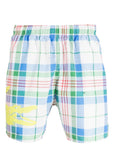 Lacoste Men's Quick Dry Green/Blue Check Swim Shorts