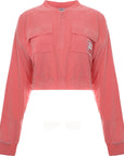 Fila Women's Pink Towelling Half Zip Cropped Sweat