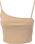 NA-KD Womens ribbed asymmetric crop top in Beige