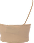 NA-KD Womens ribbed asymmetric crop top in Beige
