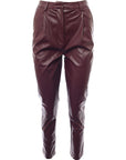 Parisian Petite Womens Faux Leather Trousers In Wine