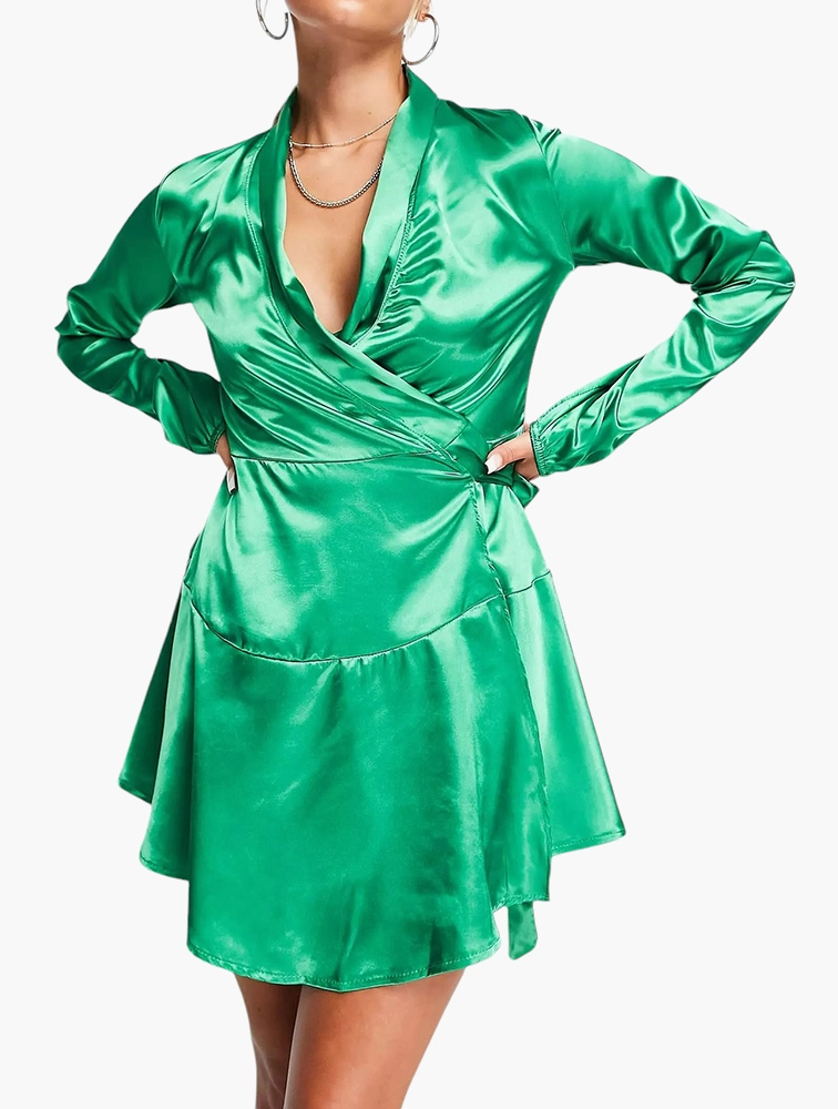 TFNC Womens Satin Wrap Midi Dress in Emerald Green Sale Lab UK TFNC Womens Satin Wrap Midi Dress in Emerald Green Sale Lab UK