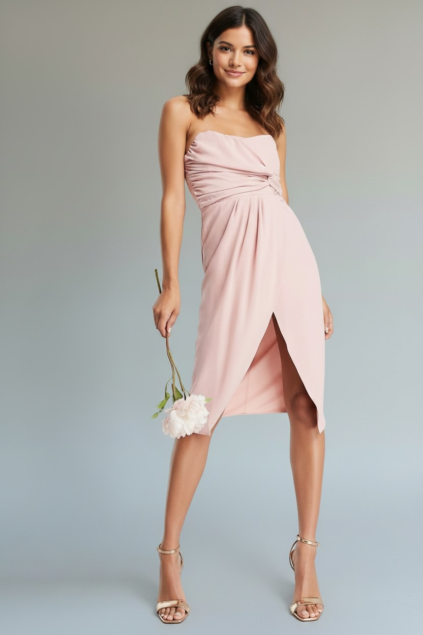 TFNC Womens Bridesmaid Noee Bandeau Wrap Dress in Dusty Pink – Sale Lab UK