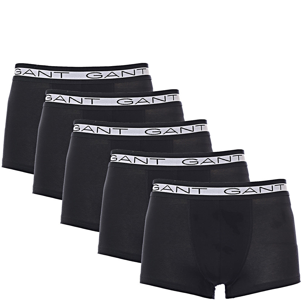 Gant Mens 5 Pack Trunks With Contrasting Logo Waistband In Black