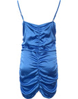 I Saw It First Cowl Neck Ruched Satin Mini Dress In Blue