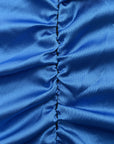 I Saw It First Cowl Neck Ruched Satin Mini Dress In Blue