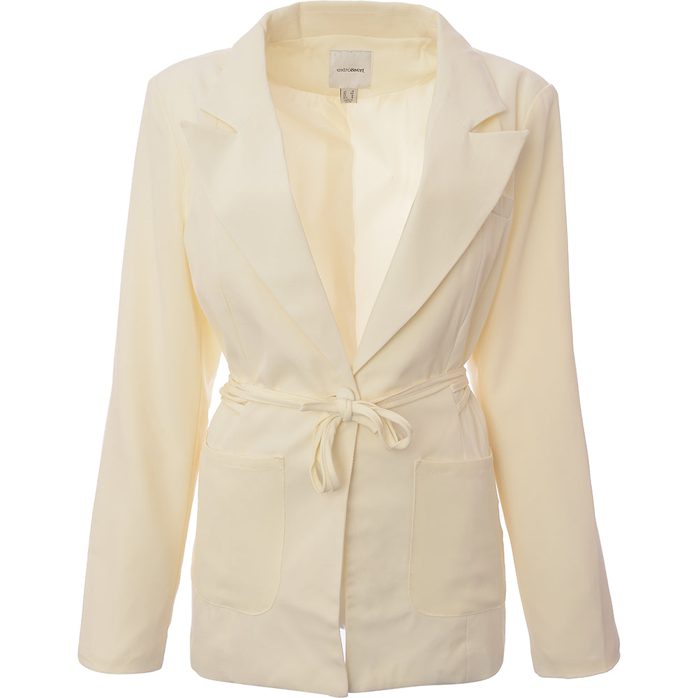 Extro Vert Women s Off White Tie Waist Blazer