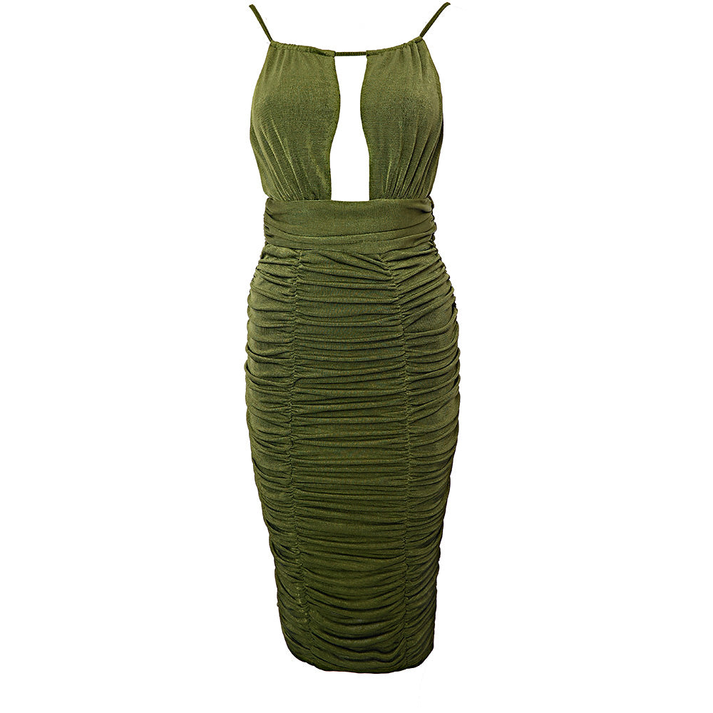 rare london midi dress Rare London Women's Cut-Out Detail Ruched Midi Dress – Sale Lab UK