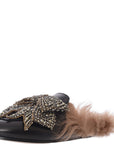 Gucci Womens Princetown Shearling Lined Embellished Leather Slippers In Black