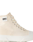 Unisex Kids MM6 Logo Zip Up Laced Cream Boots in Cream
