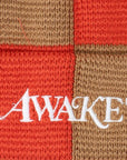 Awake NY Logo Checkered Beanie in Two-Tone Red and Brown