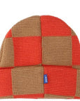 Awake NY Logo Checkered Beanie in Two-Tone Red and Brown