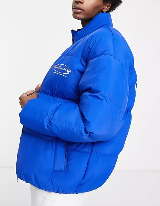 Good For Nothing Mens Oval Oversized Puffer Jacket In Blue With