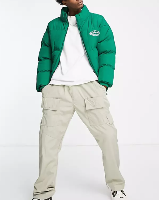 Good For Nothing Mens Oval Oversized Puffer Jacket In Green With