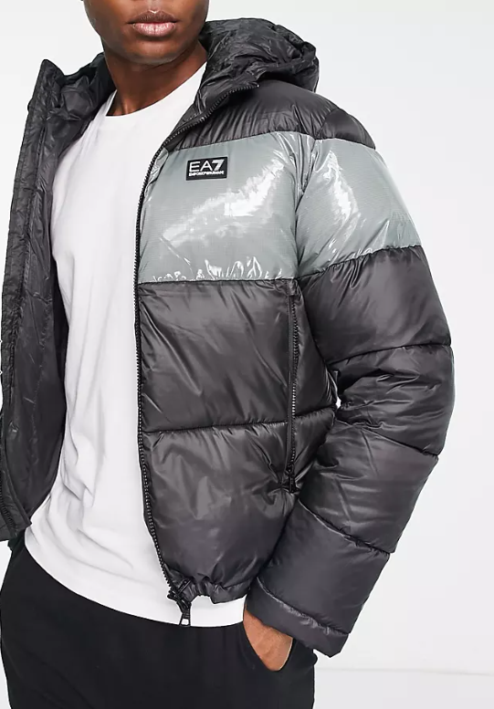 Armani EA7 Mens Padded Colour Block Puffer Jacket In Black Sale