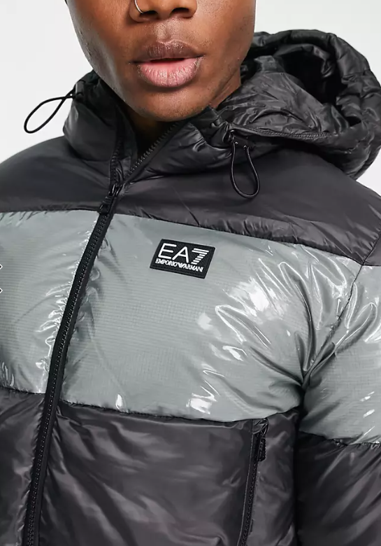 Armani EA7 Mens Padded Colour Block Puffer Jacket In Black Sale
