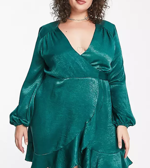 Flounce London Womens Plus Wrap Front Mini Dress With Balloon Sleeve I –  Sale Lab UK