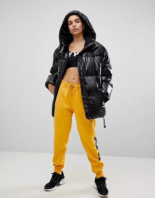 Black puffer vinyl clearance jacket