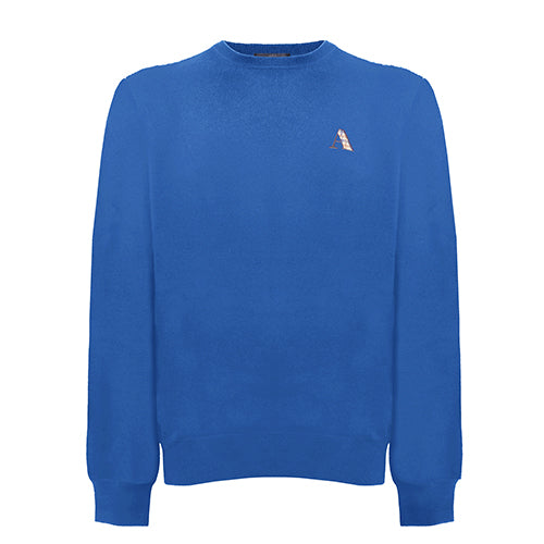 Aquascutum Mens Long Sleeved Crew Neck Knittwear Jumper with Logo