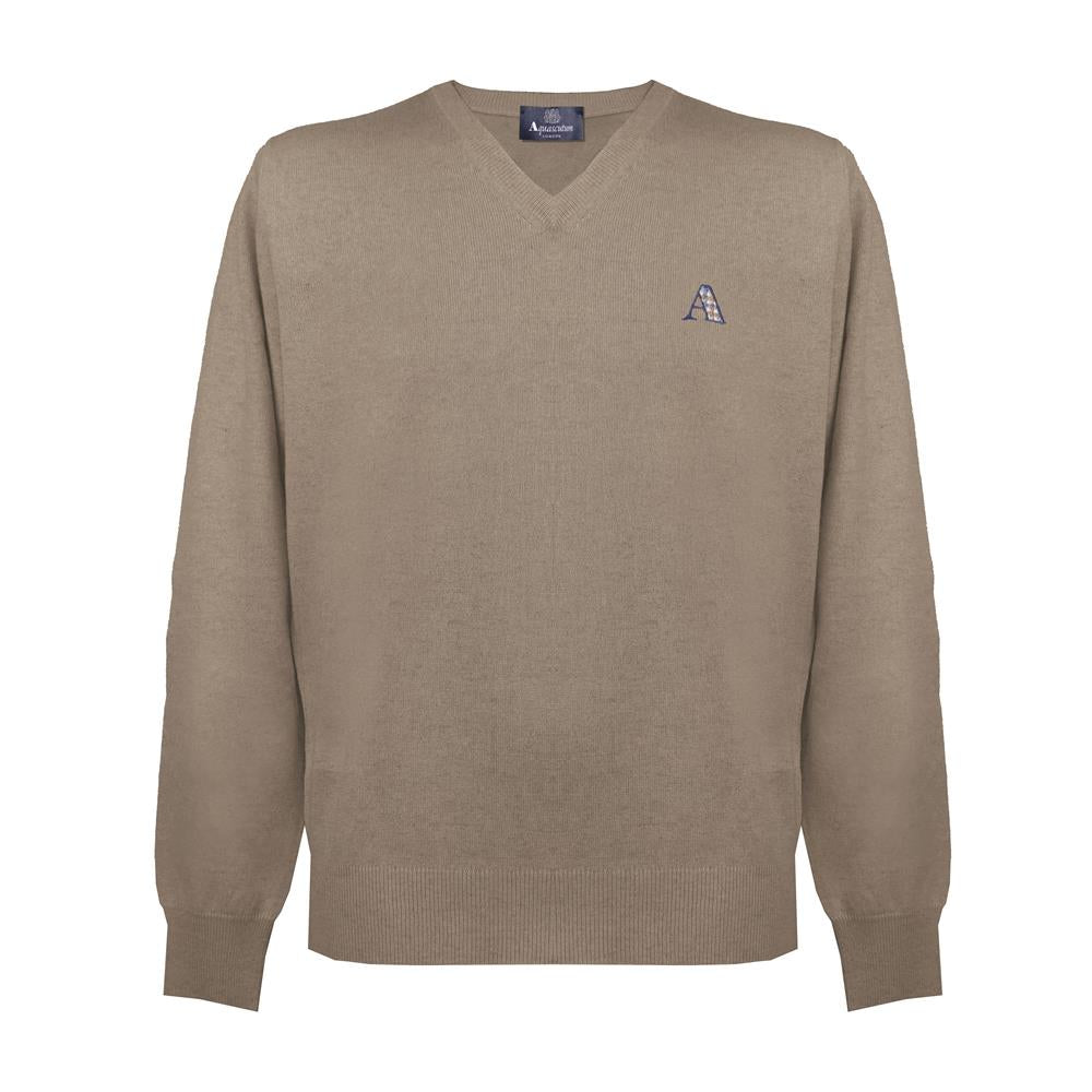 Aquascutum Mens Long Sleeved V Neck Knitwear Jumper with Logo in