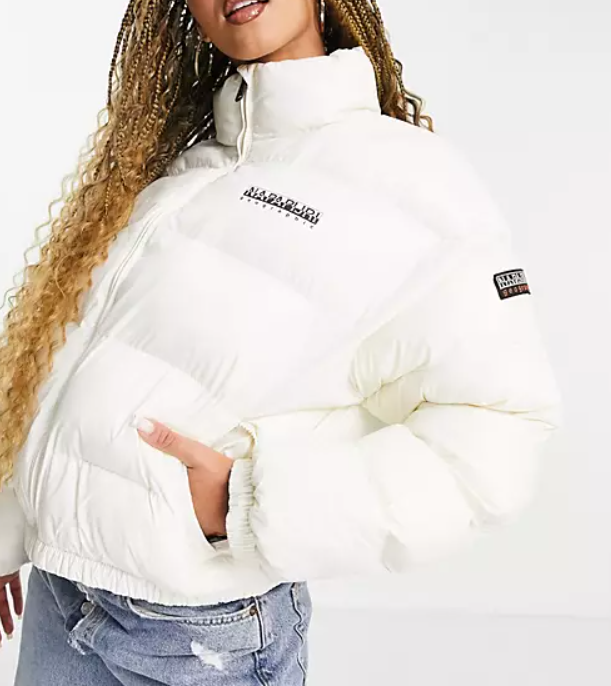 Napapijri Womens Box Cropped Patent Puffer Jacket In Off White