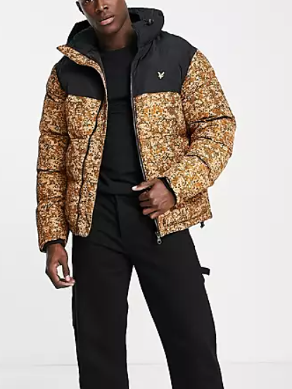 Lyle Scott Mens Padded Contrast Print Puffer Jacket In Black