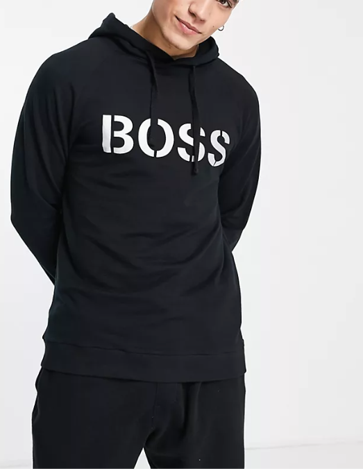 Boss Mens Bodywear Loungewear Overhead Hoodie With Silver Logo In
