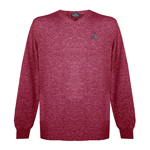 Aquascutum Mens Long Sleeved V Neck Knitwear Jumper with Logo in Red