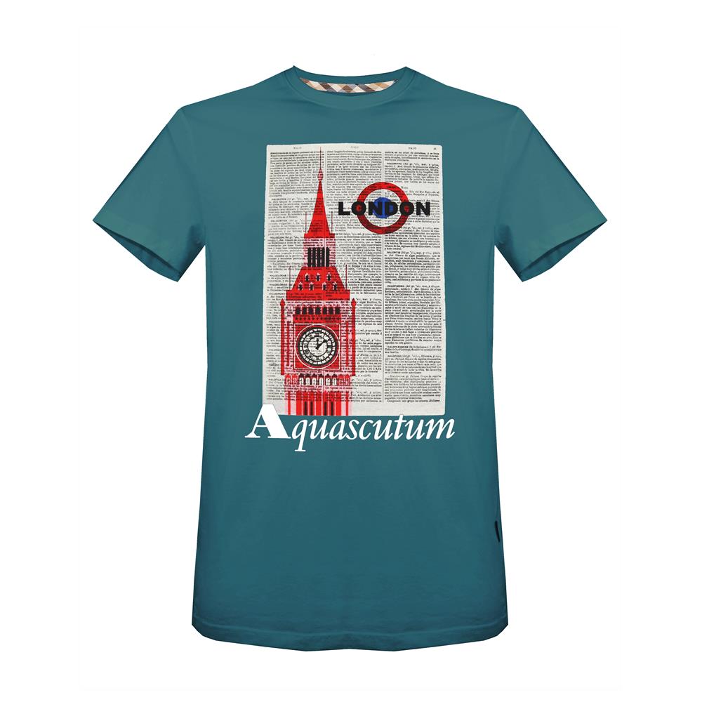 Aquascutum Mens T Shirt with Big Ben Design in Green Sale Lab UK