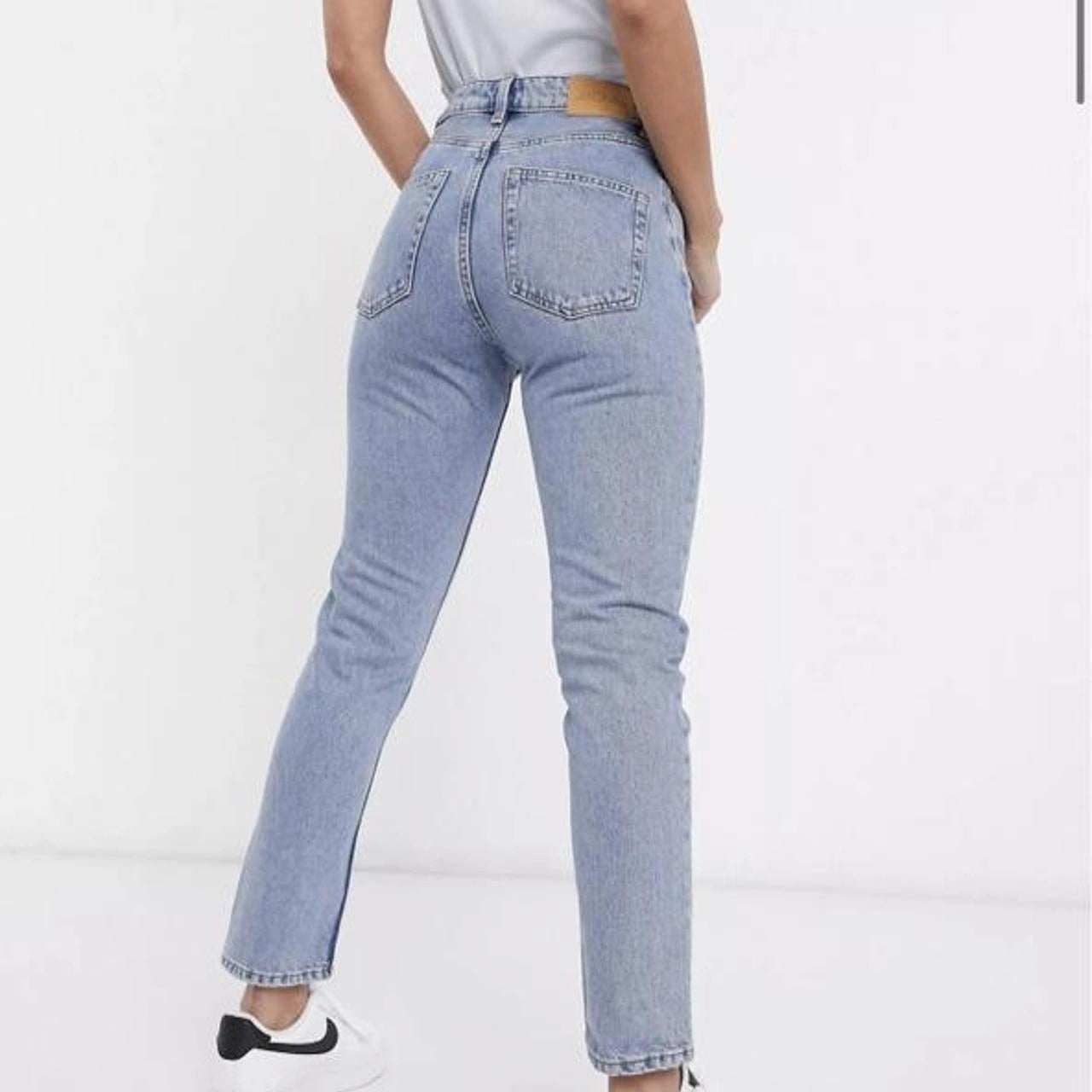 Womens Monki Kimomo Cotton High Waist Mom Jeans In Mid Blue