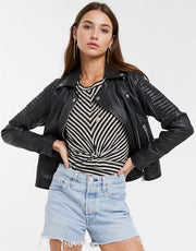 Goosecraft bottom zip detail biker jacket in Black