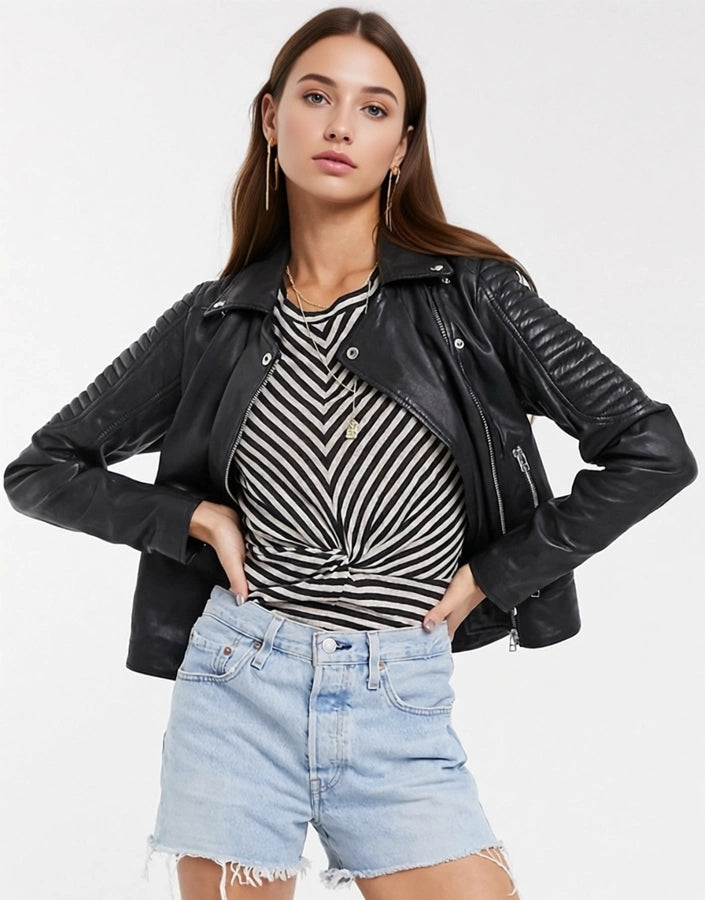 Goosecraft bottom zip detail biker jacket in Black