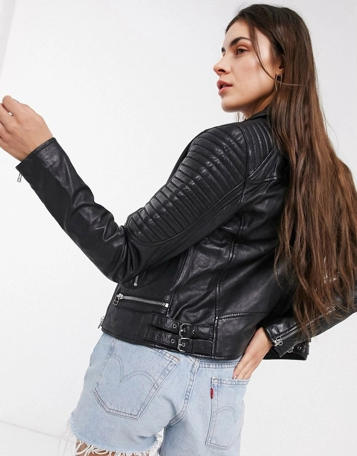 Goosecraft bottom zip detail biker jacket in Black
