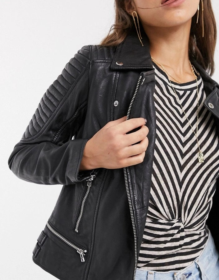 Goosecraft bottom zip detail biker jacket in Black